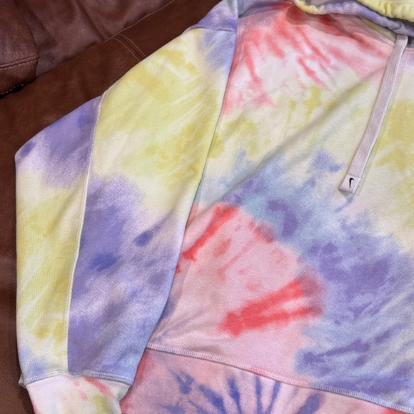 NIKE Tie-Dye Swoosh Half Crop Hoodie Sweatshirt L Purple Pink Tennis-ball-Green - Picture 3 of 10